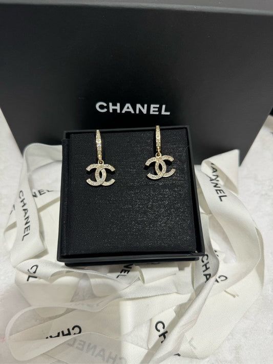 Chanel Preloved HBG Earrings Gold Diamond Statement