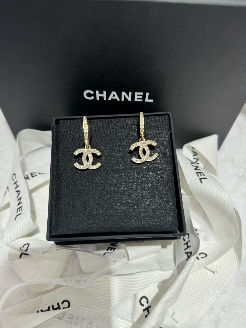 Chanel Preloved HBG Earrings Gold Diamond Statement