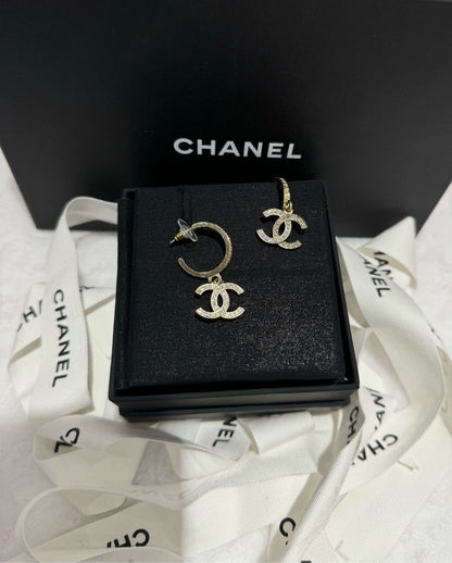 Chanel Preloved HBG Earrings Gold Diamond Statement