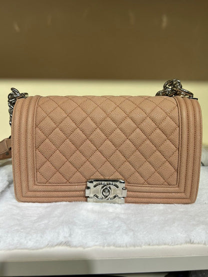 Chanel Beige Boy Bag HBG Quilted Leather Shoulder Bag