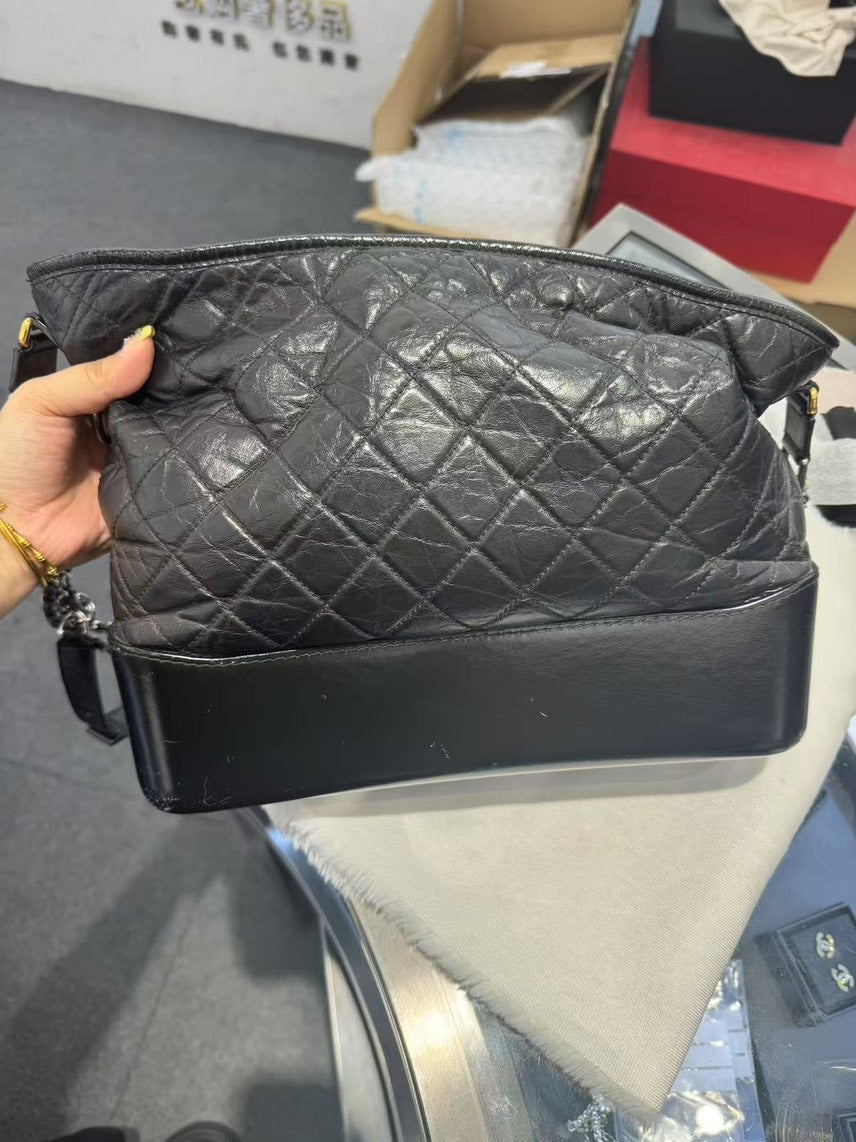 Chanel HBG Quilted Black Leather Hobo Bag