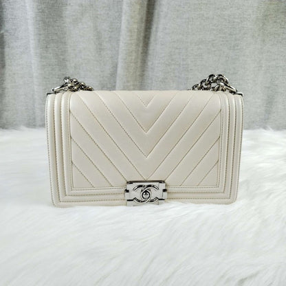 Chanel Leboy HBg in Ivory Leather Shoulder Bag