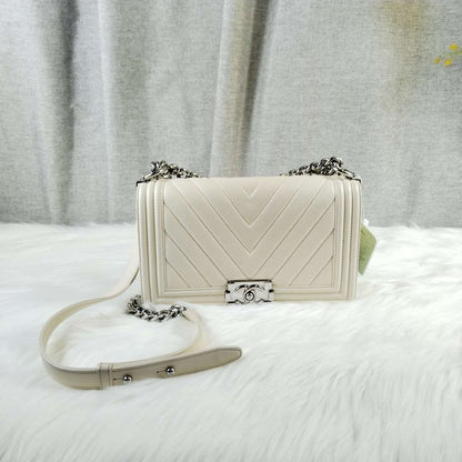 Chanel Leboy HBg in Ivory Leather Shoulder Bag
