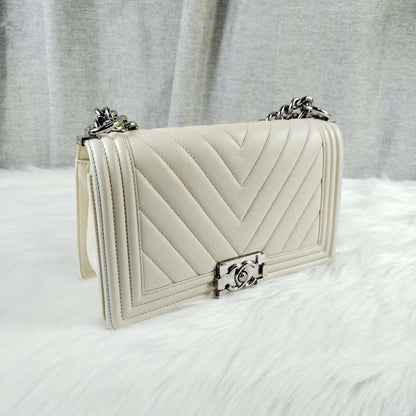 Chanel Leboy HBg in Ivory Leather Shoulder Bag