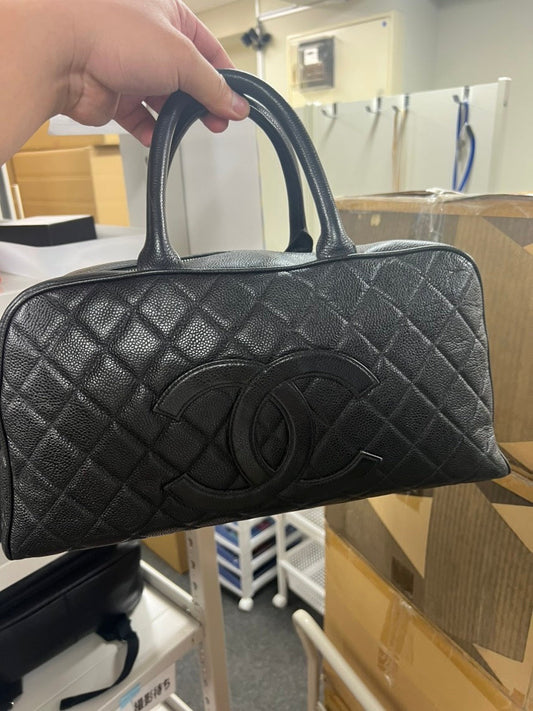 Chanel Quilted Black Leather Satchel Top Handle Bag