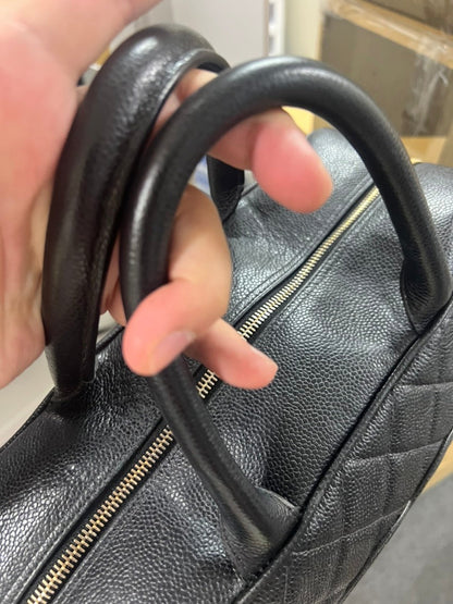 Chanel Quilted Black Leather Satchel Top Handle Bag