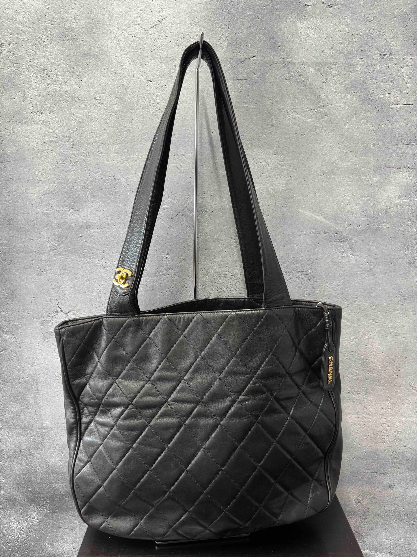 Chanel Long Strap RE Black Leather Tote