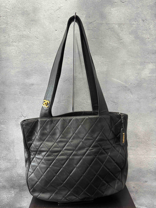 Chanel Long Strap RE Black Leather Tote
