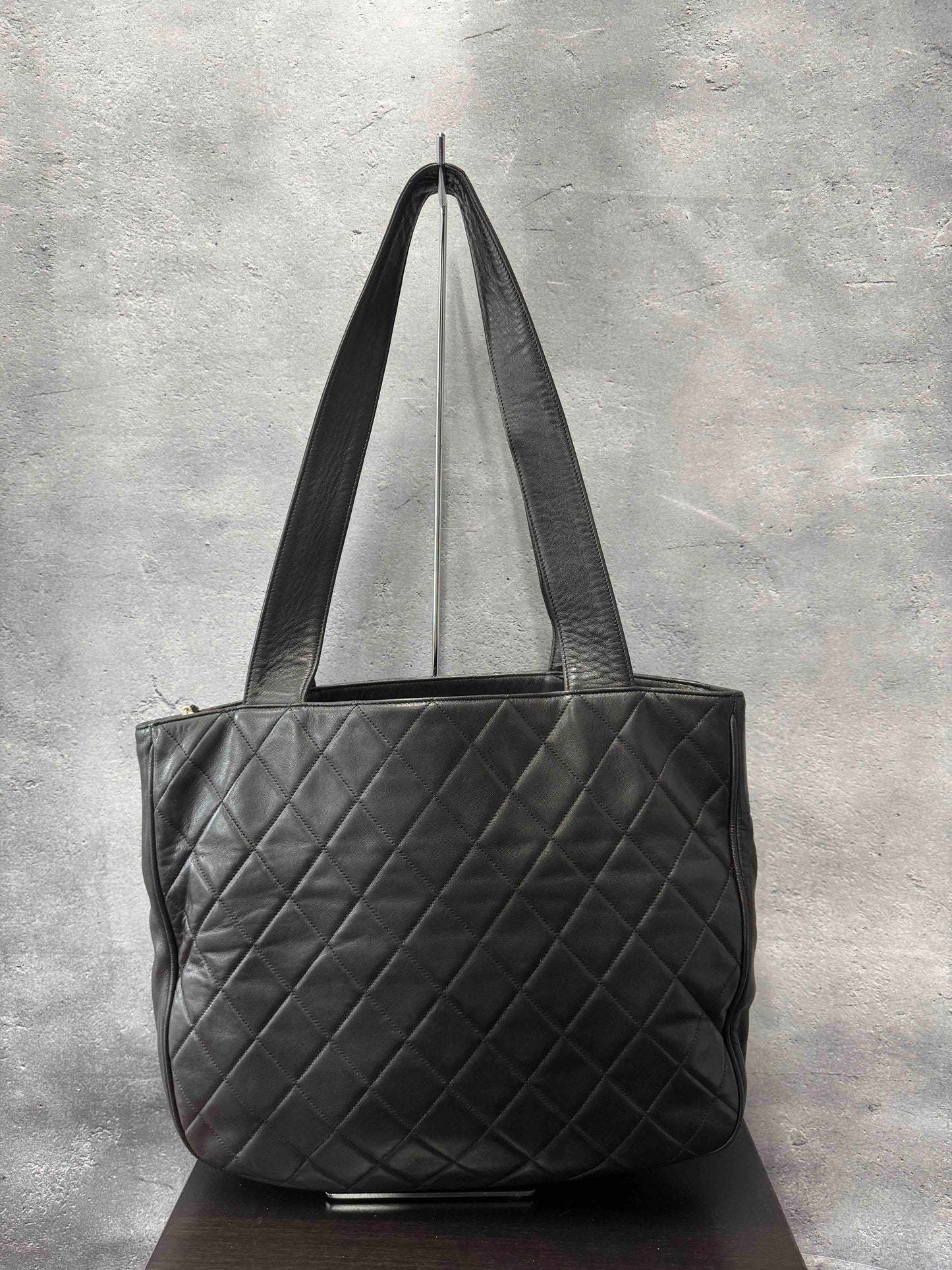 Chanel Long Strap RE Black Leather Tote