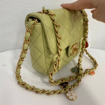 Chanel Lambskin Mini Flap Chain Bag in Lime Green - Preloved, Microchipped FM