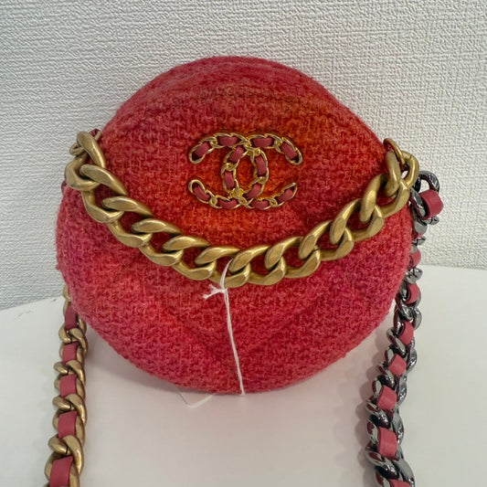 Chanel  Tweed way Round Chain Bag Red Crossbody