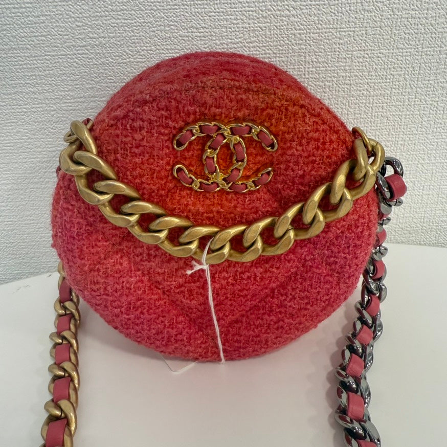 Chanel  Tweed way Round Chain Bag Red Crossbody