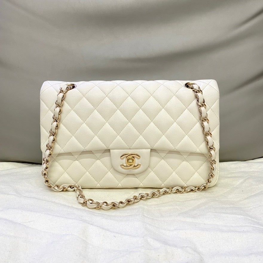 Preloved Chanel CF Bag Medium Caviar Leather Ivory Shoulder Bag