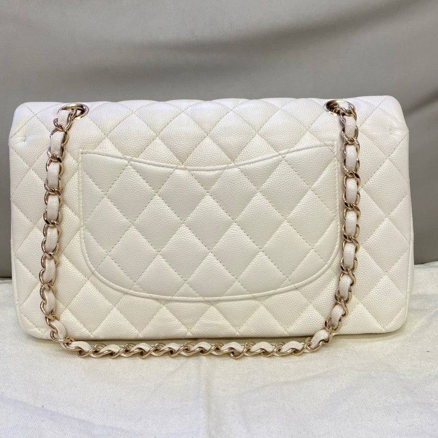 Preloved Chanel CF Bag Medium Caviar Leather Ivory Shoulder Bag