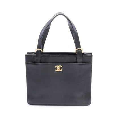 CHANEL Coco Mark Handbag Caviar Skin Black Gold Hardware