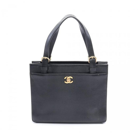 CHANEL Coco Mark Handbag Caviar Skin Black Gold Hardware