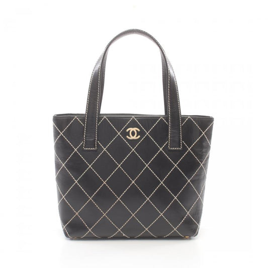CHANEL Wild Stitch Handbag Tote Bag Leather Black Gold Hardware