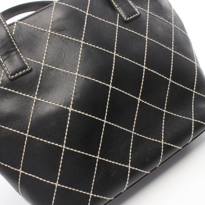 CHANEL Wild Stitch Handbag Tote Bag Leather Black Gold Hardware