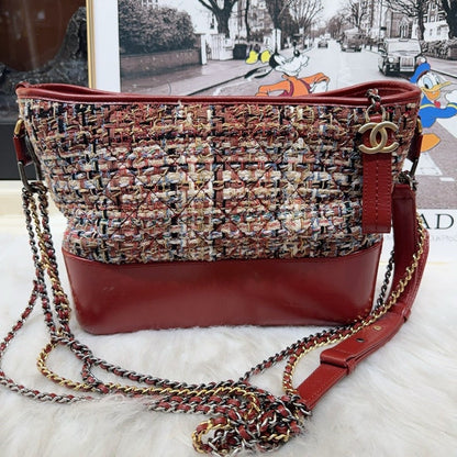 Preloved Chanel Gabriel Hobo Bag Red Leather & Tweed