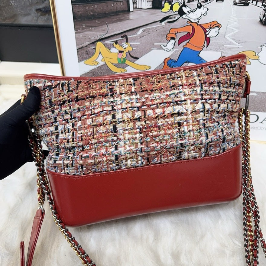Preloved Chanel Gabriel Hobo Bag Red Leather & Tweed