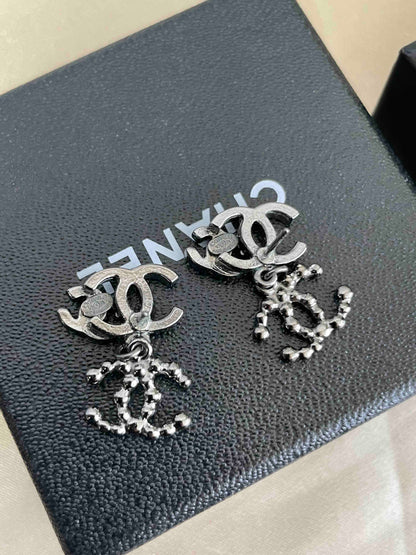 Chanel CC Earrings RE Pearl Silver Earrings