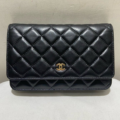 Chanel Lambskin WOC Black Gold Crossbody Bag