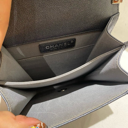 Chanel Le Boy Grey Chain Shoulder Bag