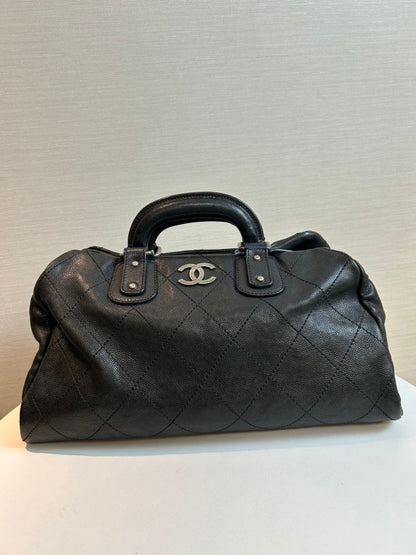 Chanel Quilted Black Leather Top Handle Bag