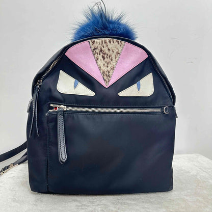 Fendi Monster Black & Pink Nylon Leather Trim Backpack  BJ1101504030