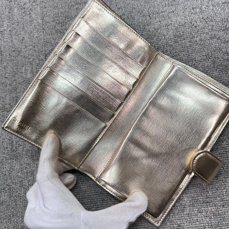 Chanel Wallet BVJ Gold Metallic Leather Wallet
