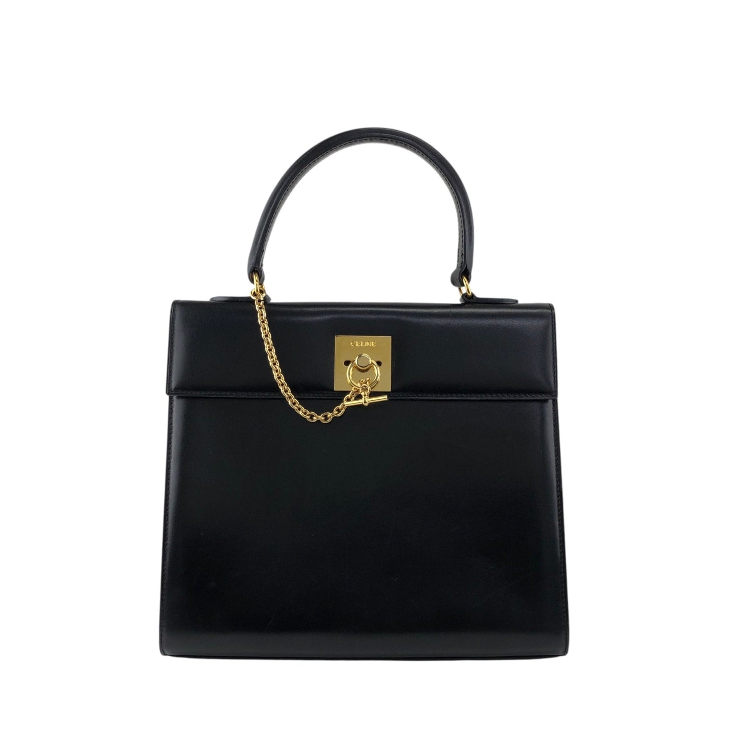 CELINE Gancini Top Handle Handbag Black Vintage whcwed