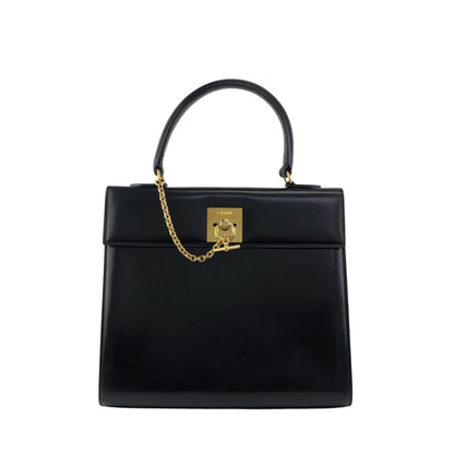 CELINE Gancini Top Handle Handbag Black Vintage whcwed