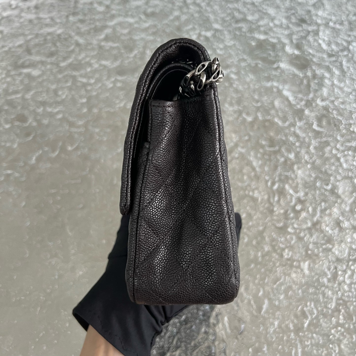 *Rare, Caviar* Chanel 2.55 225 Reissue 24CM Caviar Quilted Grained Calfskin Dark Brown Ruthenium Silver Hardware Series 11