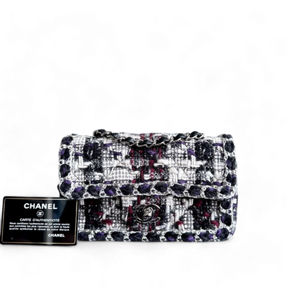 *Rare* Chanel Classic Flap Tweed - 20CM Mini Rectangle White Black SHW No 28