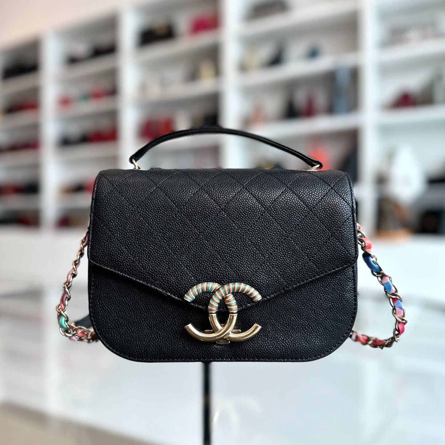 *Rare, Like New* Cuba Coco Caviar Quilted Cross Body Black GHW No 23