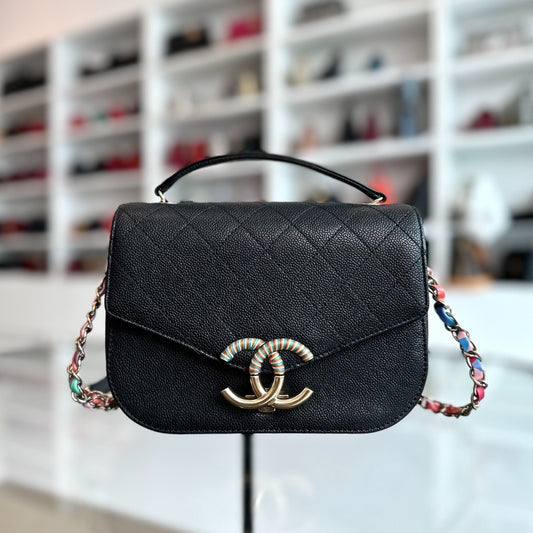 *Rare, Like New* Cuba Coco Caviar Quilted Cross Body Black GHW No 23