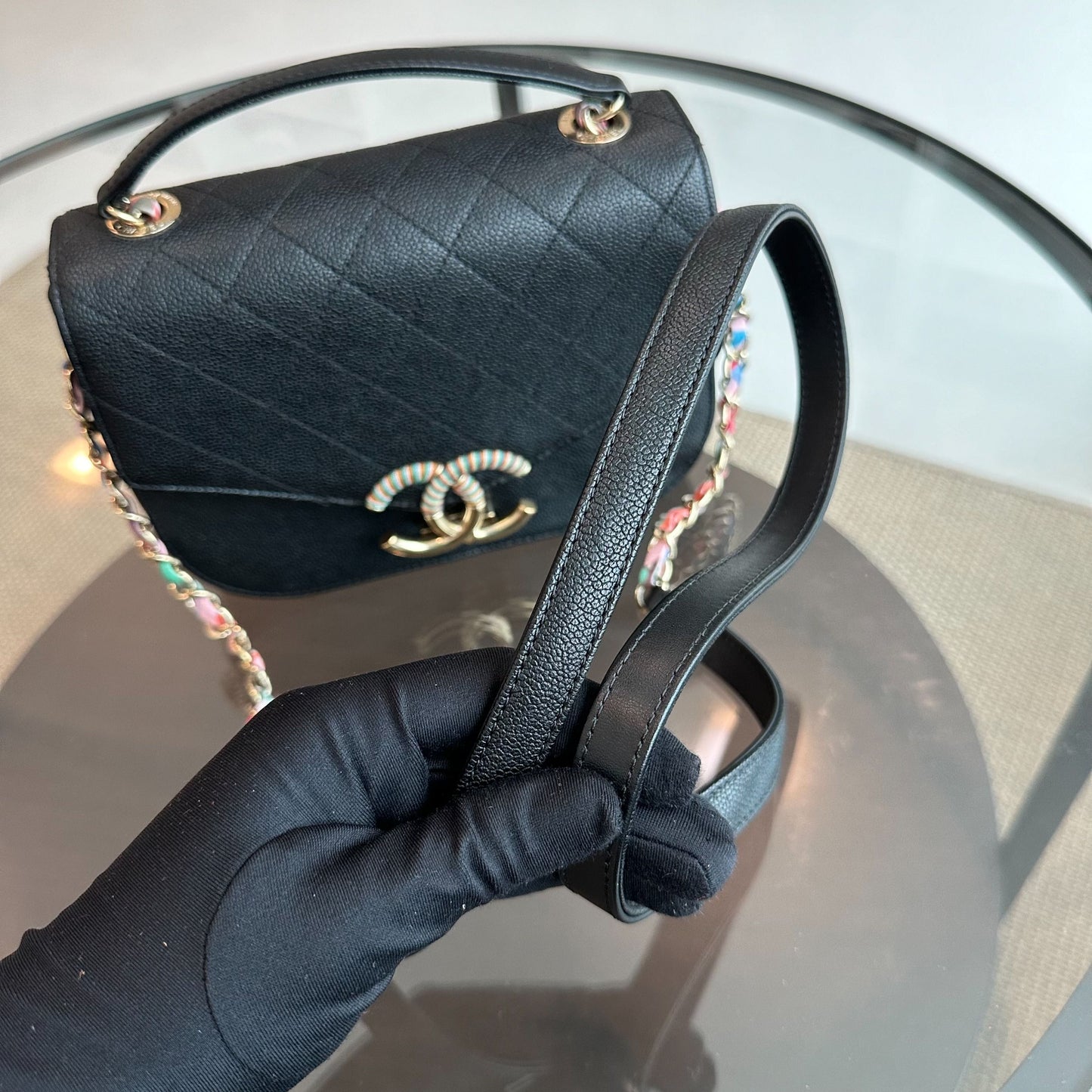 *Rare, Like New* Cuba Coco Caviar Quilted Cross Body Black GHW No 23
