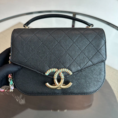 *Rare, Like New* Cuba Coco Caviar Quilted Cross Body Black GHW No 23