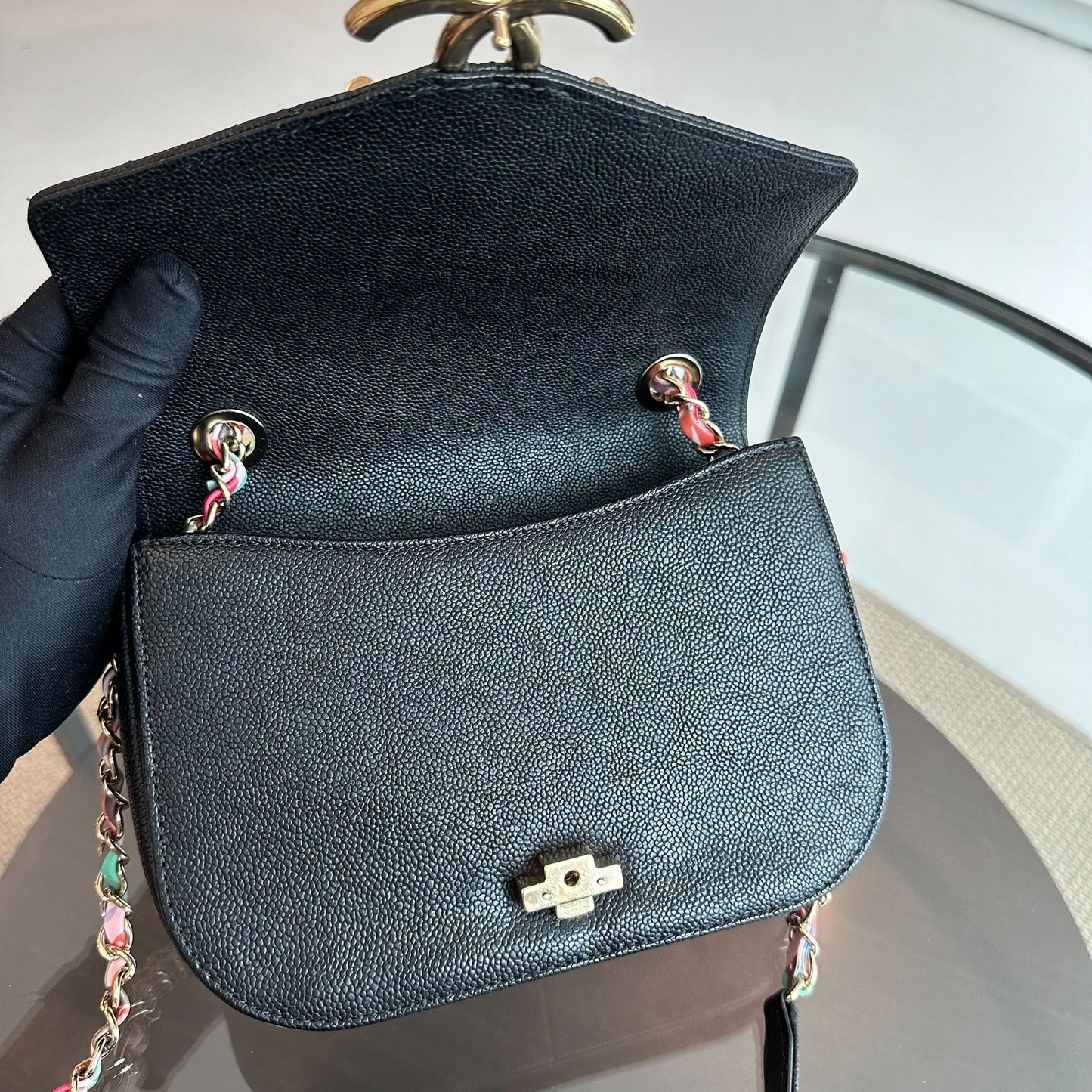 *Rare, Like New* Cuba Coco Caviar Quilted Cross Body Black GHW No 23