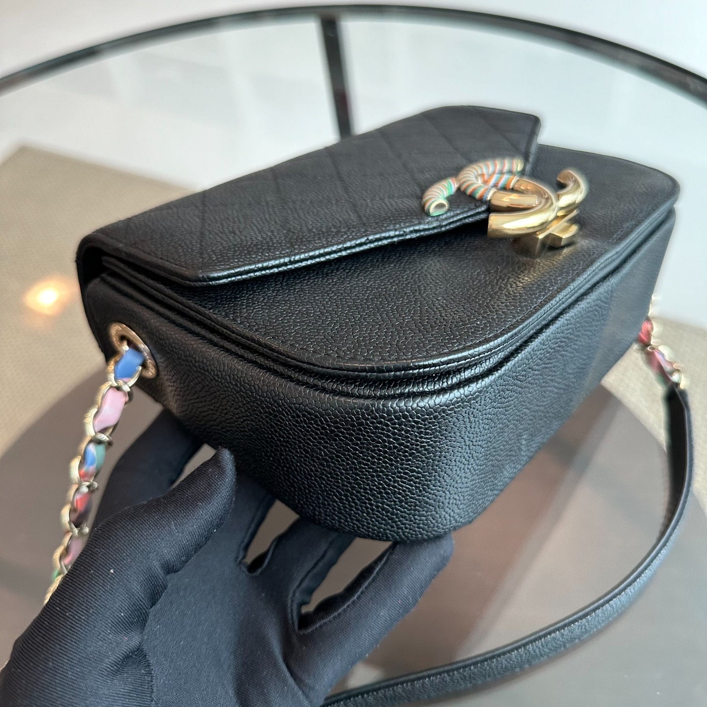 *Rare, Like New* Cuba Coco Caviar Quilted Cross Body Black GHW No 23