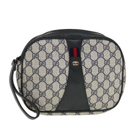 GUCCI GG Canvas Sherry Line Clutch Bag Gray Red Navy 89.01.034  rd5207