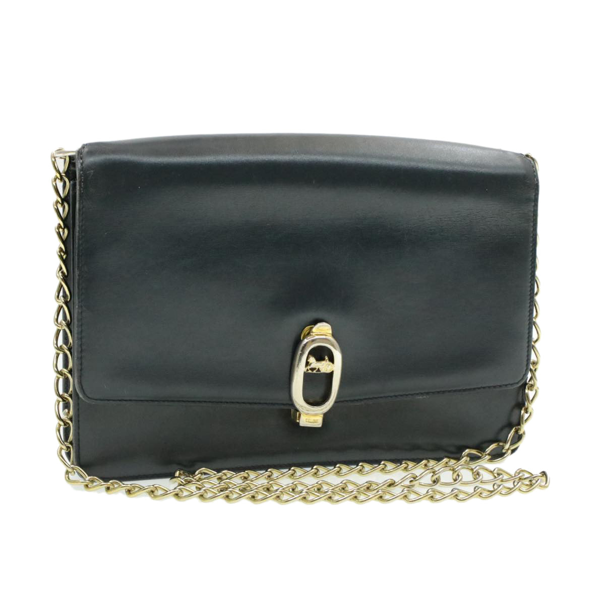 Celine Horse Carriage Chain Shoulder Bag Leather Navy  rd740