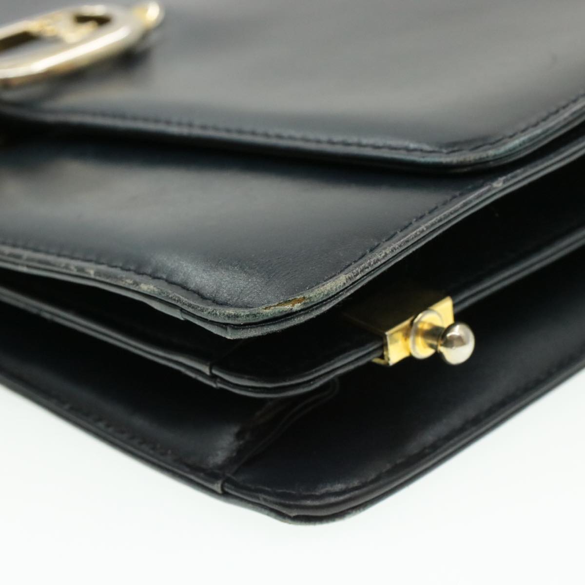 Celine Horse Carriage Chain Shoulder Bag Leather Navy  rd740