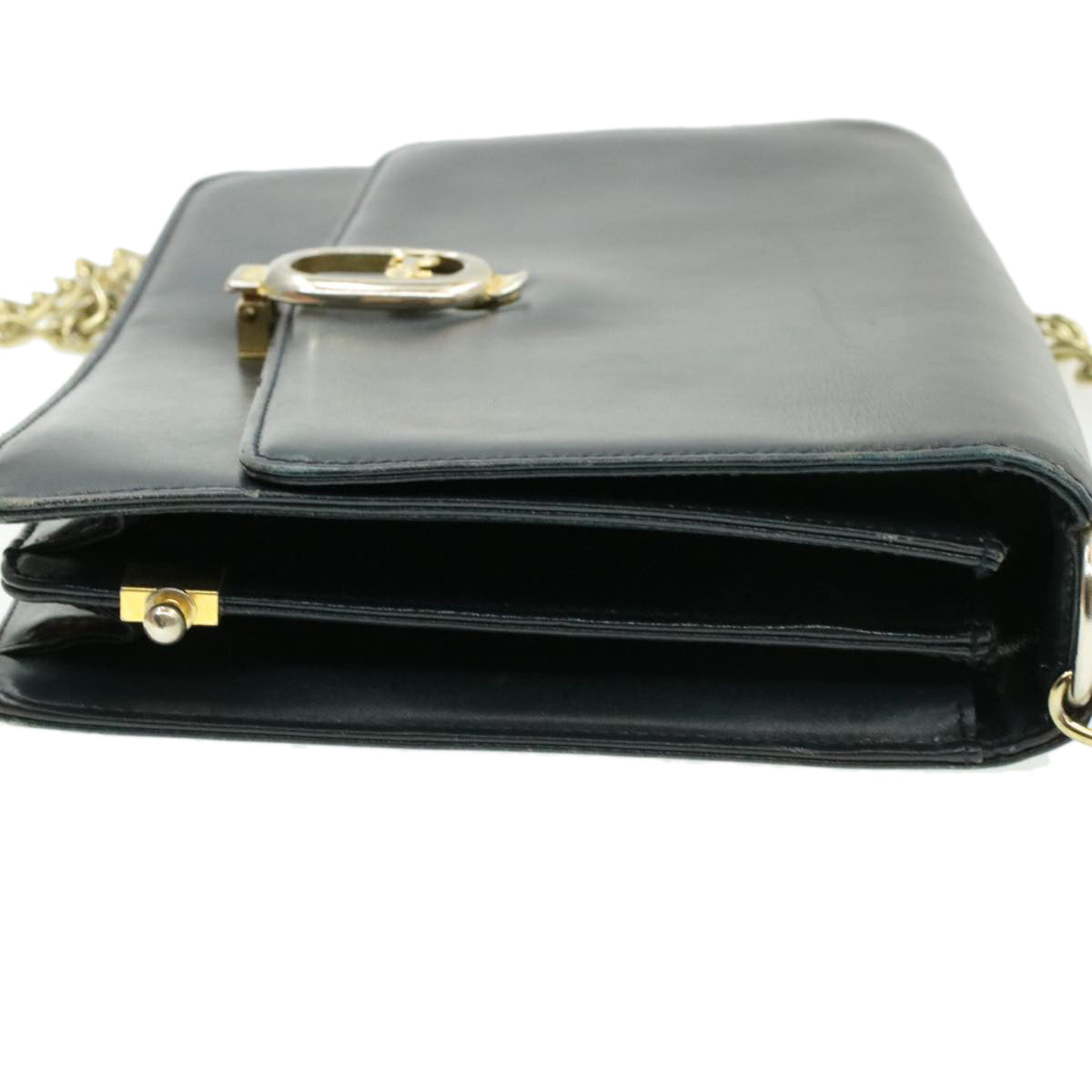 Celine Horse Carriage Chain Shoulder Bag Leather Navy  rd740