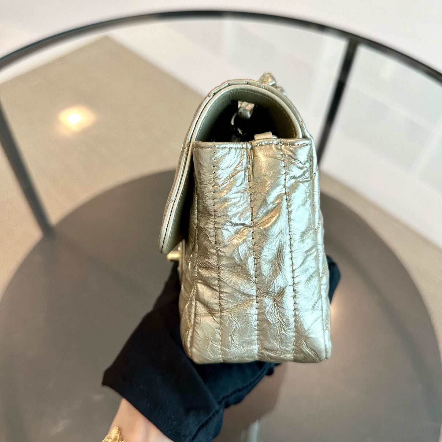 *Receipt, Full Set* Mini Rectangular Chevron Metallic Crumpled Patent Calfskin Gold GHW No 25