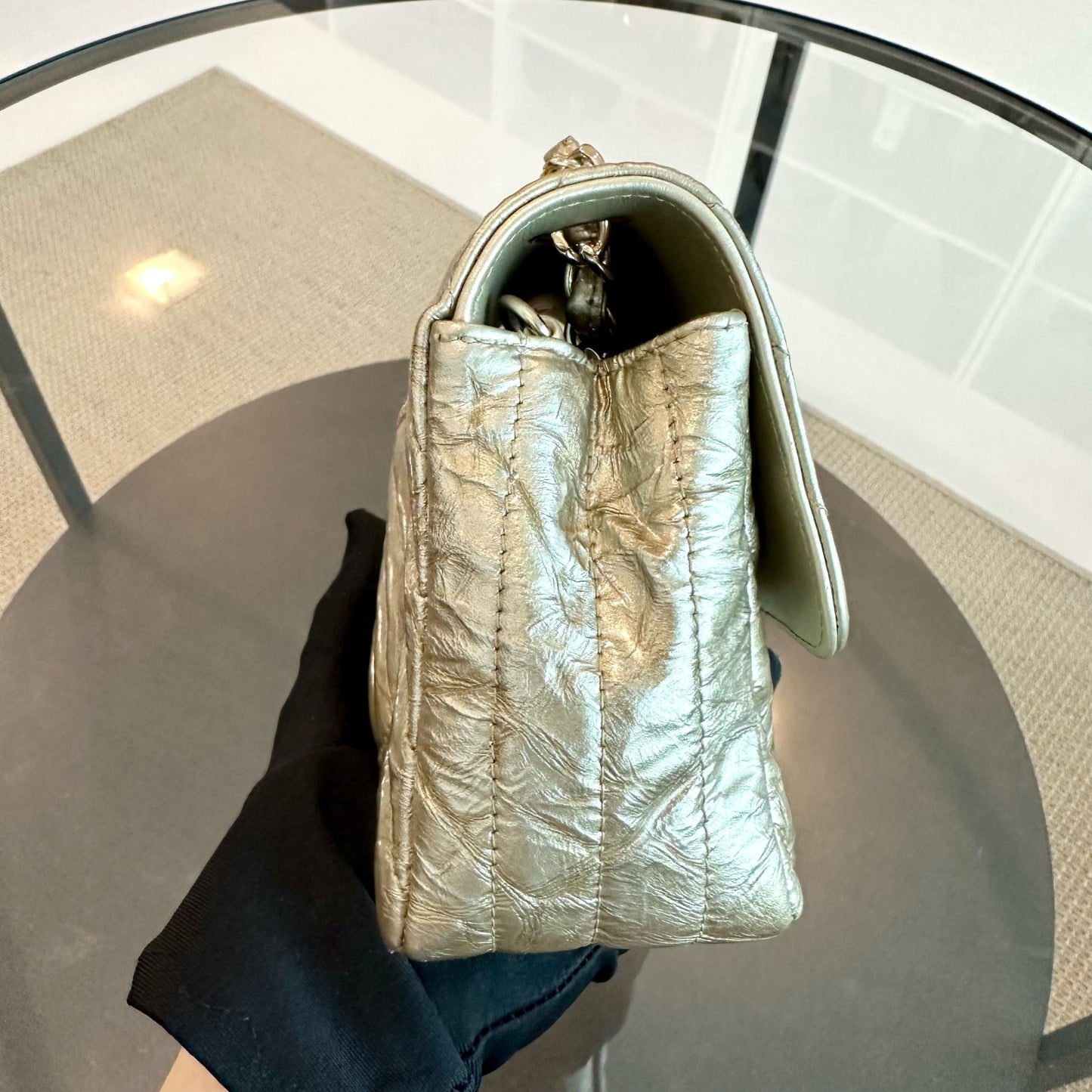 *Receipt, Full Set* Mini Rectangular Chevron Metallic Crumpled Patent Calfskin Gold GHW No 25