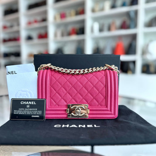 *Receipt Full Set, Series 30* Boy Small Caviar Quilted Calfskin Leboy Pink GHW No 30