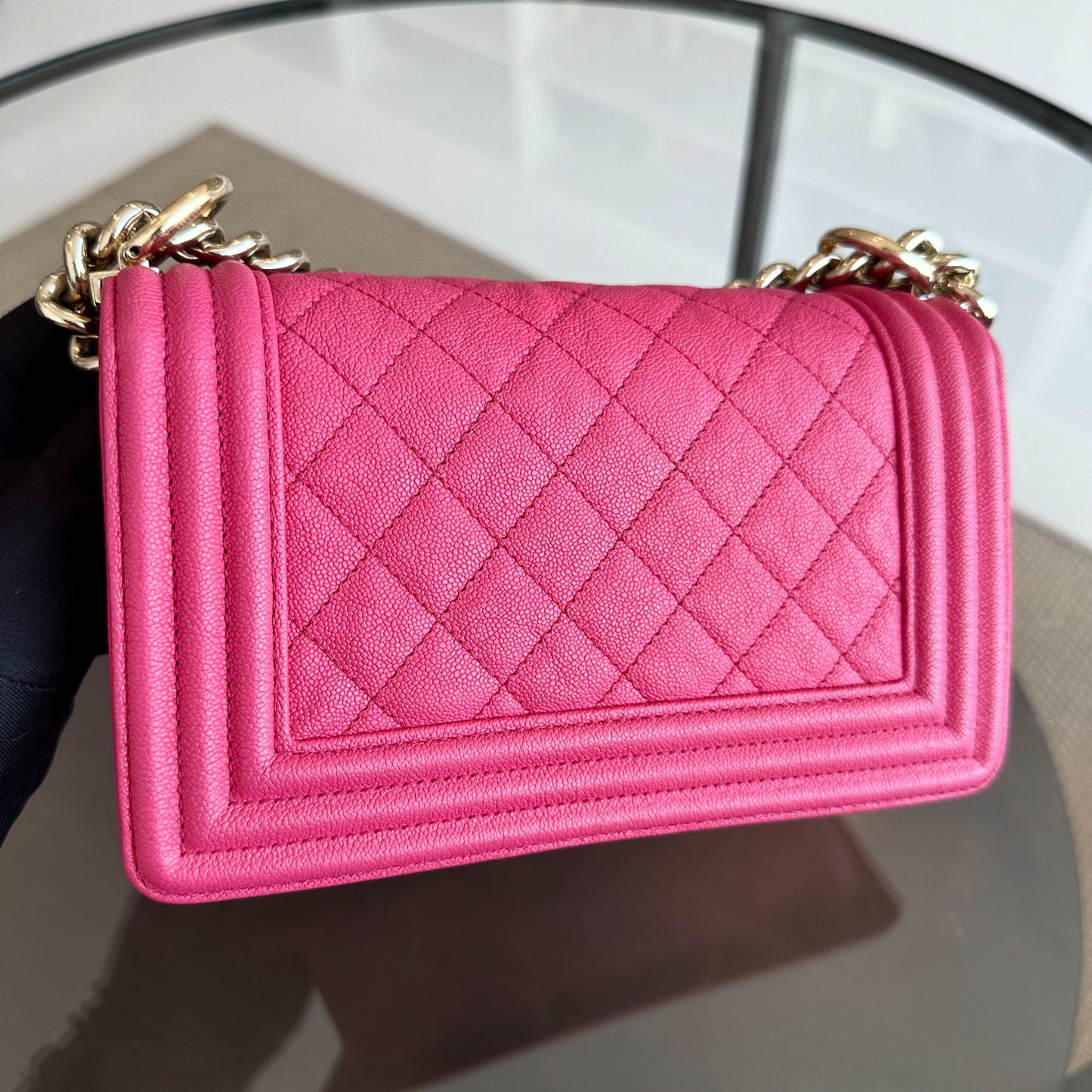 *Receipt Full Set, Series 30* Boy Small Caviar Quilted Calfskin Leboy Pink GHW No 30