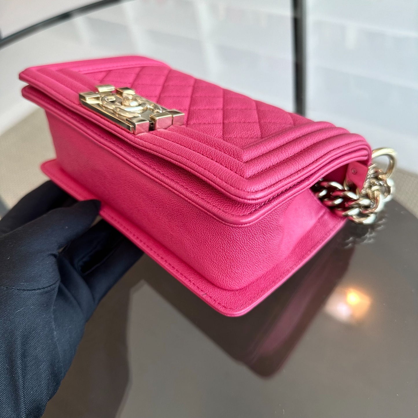 *Receipt Full Set, Series 30* Boy Small Caviar Quilted Calfskin Leboy Pink GHW No 30