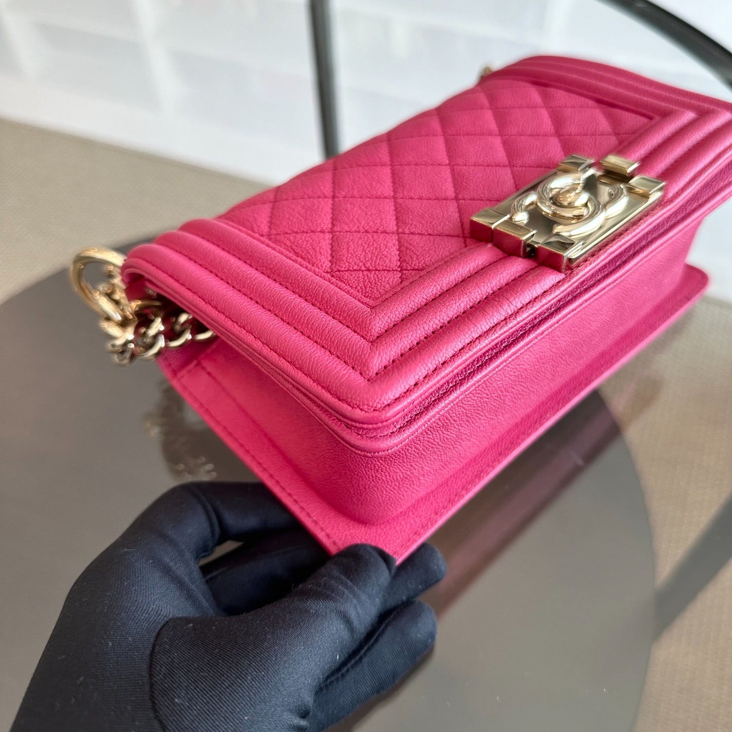 *Receipt Full Set, Series 30* Boy Small Caviar Quilted Calfskin Leboy Pink GHW No 30